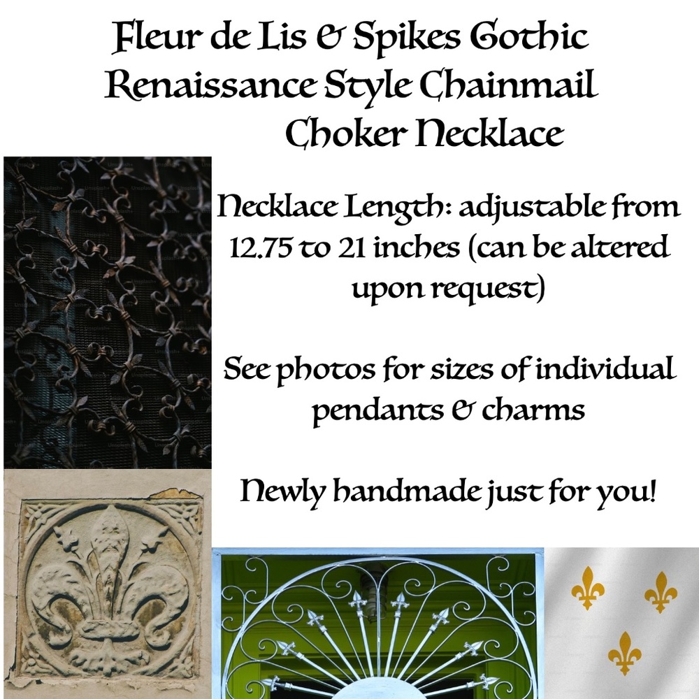 Fleur de Lis Gothic Renaissance Handmade Chainmail Choker Bib Necklace Spikes - Picture 16 of 16